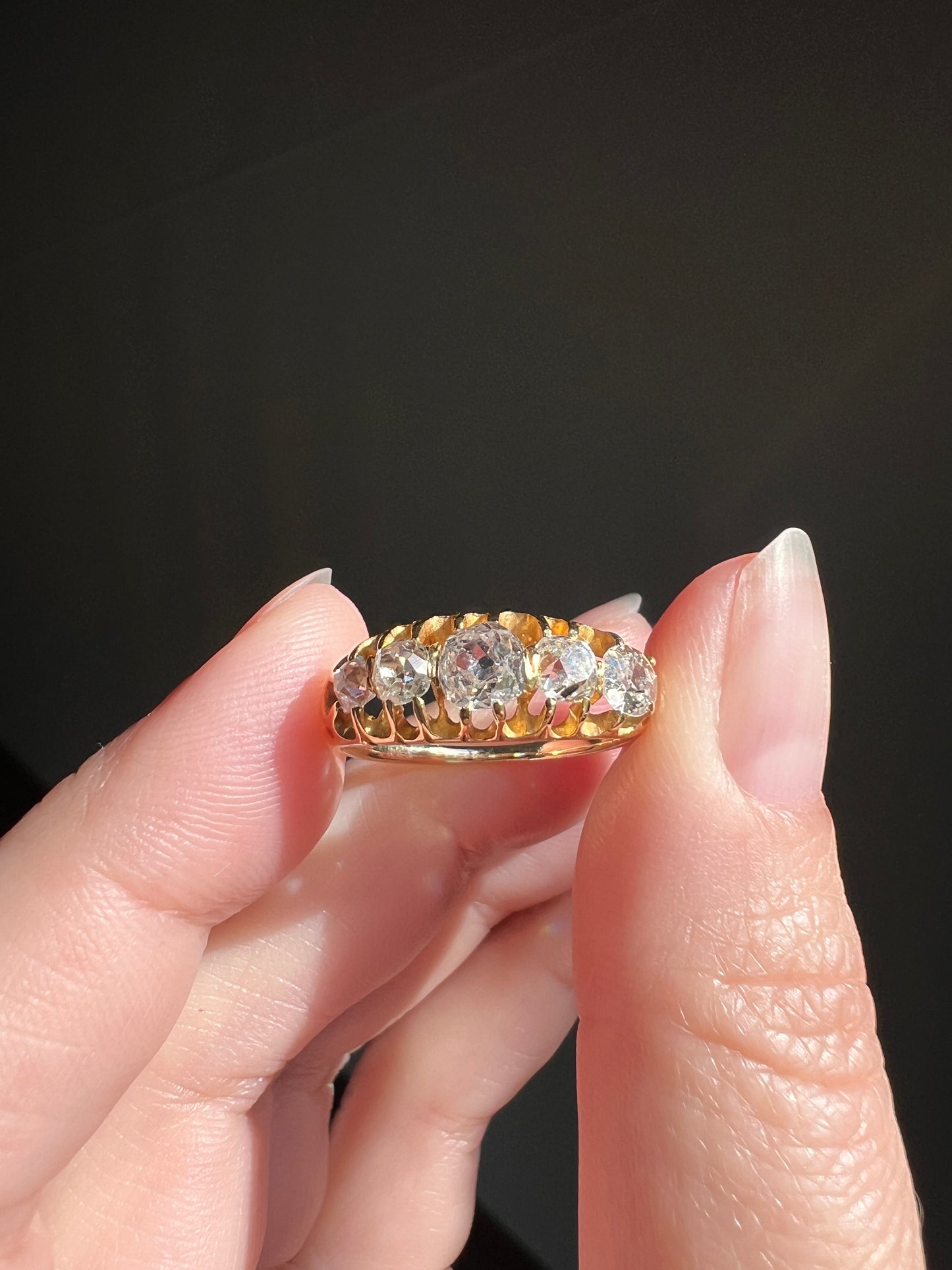 1 Carat Victorian ANTIQUE Five Stone Stacker Band Ring Old Mine Cut DIAMONDS Transitional Cut Buttercup Belcher