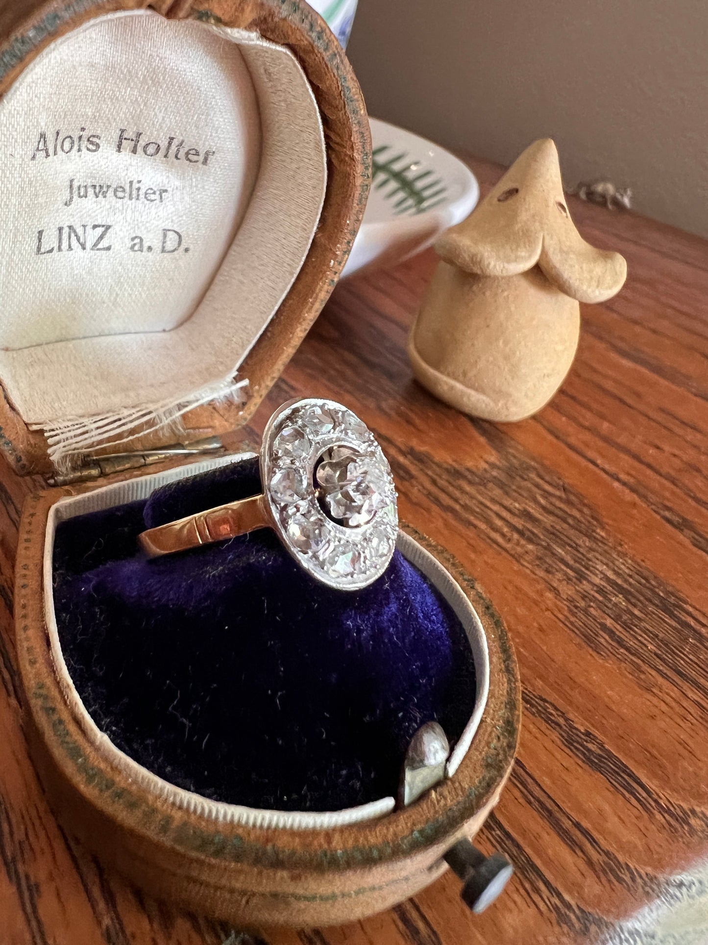 Oval HALO Rose & Old Mine Cut Diamond Cluster Target Ring French Antique Belle Epoque 18k Gold