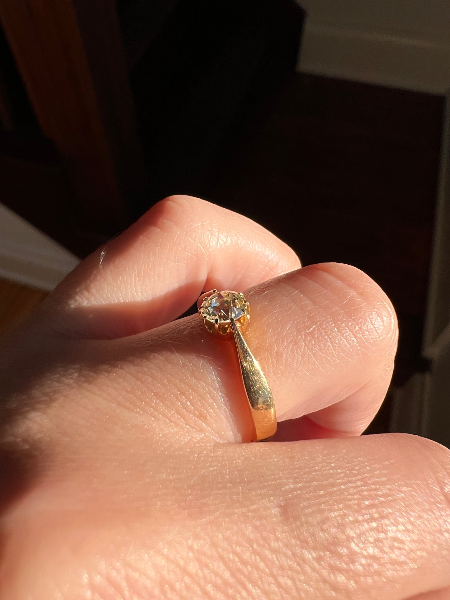 Antique Eye Clean .5 Carat Pale YELLOW Old Mine Cut DiAMOND Solitaire Ring 18k GOLD Engagement