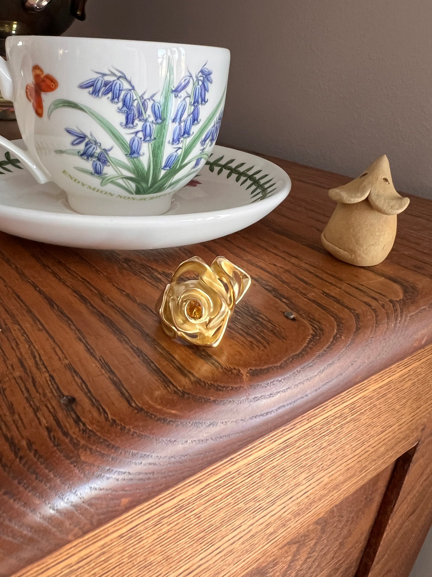 XL Figural ROSE Ring Very HEAVY 17.1g 18k Gold Solid Vintage Floral Yellow Sapphire Chunky