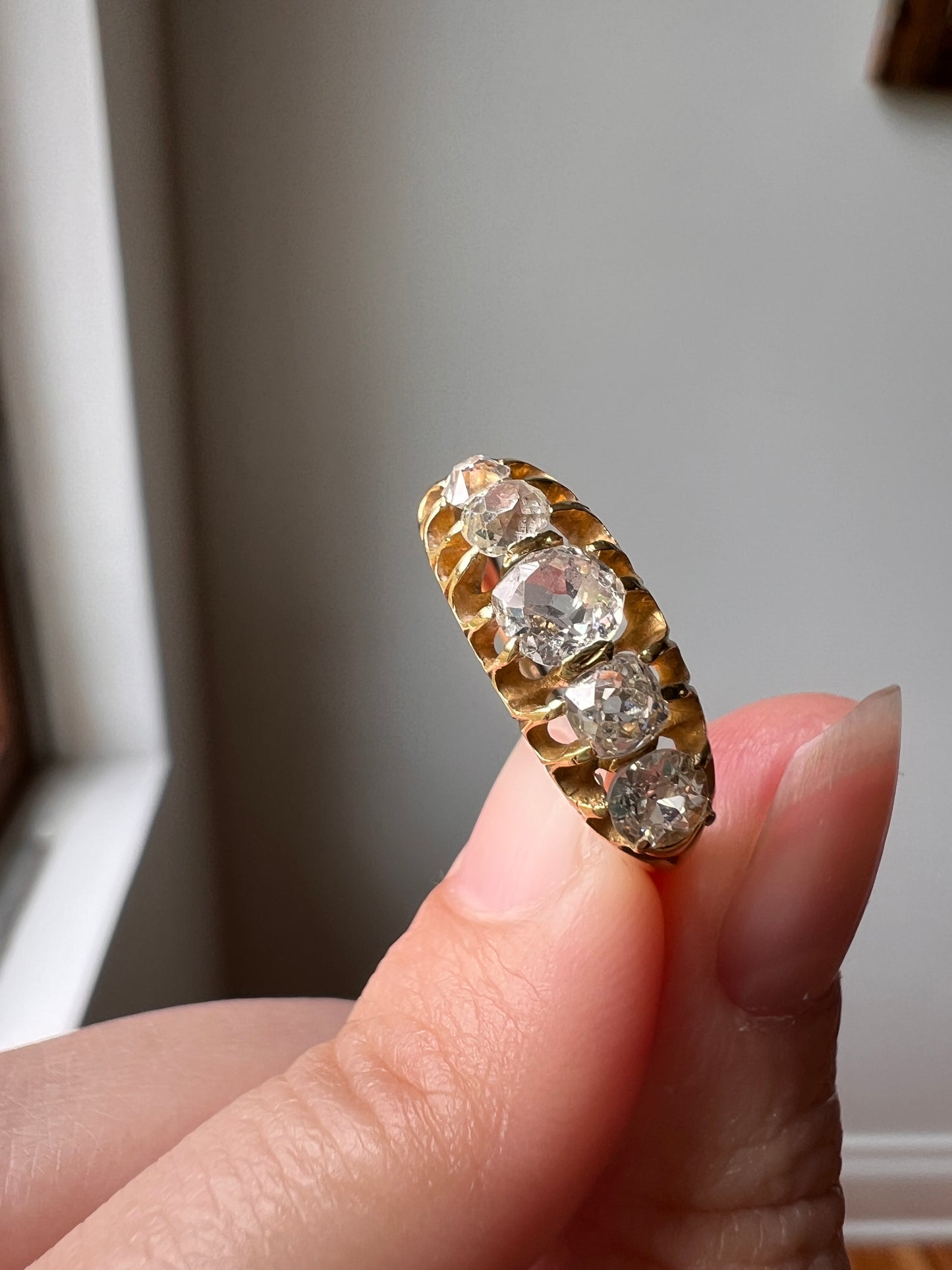 1 Carat Victorian ANTIQUE Five Stone Stacker Band Ring Old Mine Cut DIAMONDS Transitional Cut Buttercup Belcher