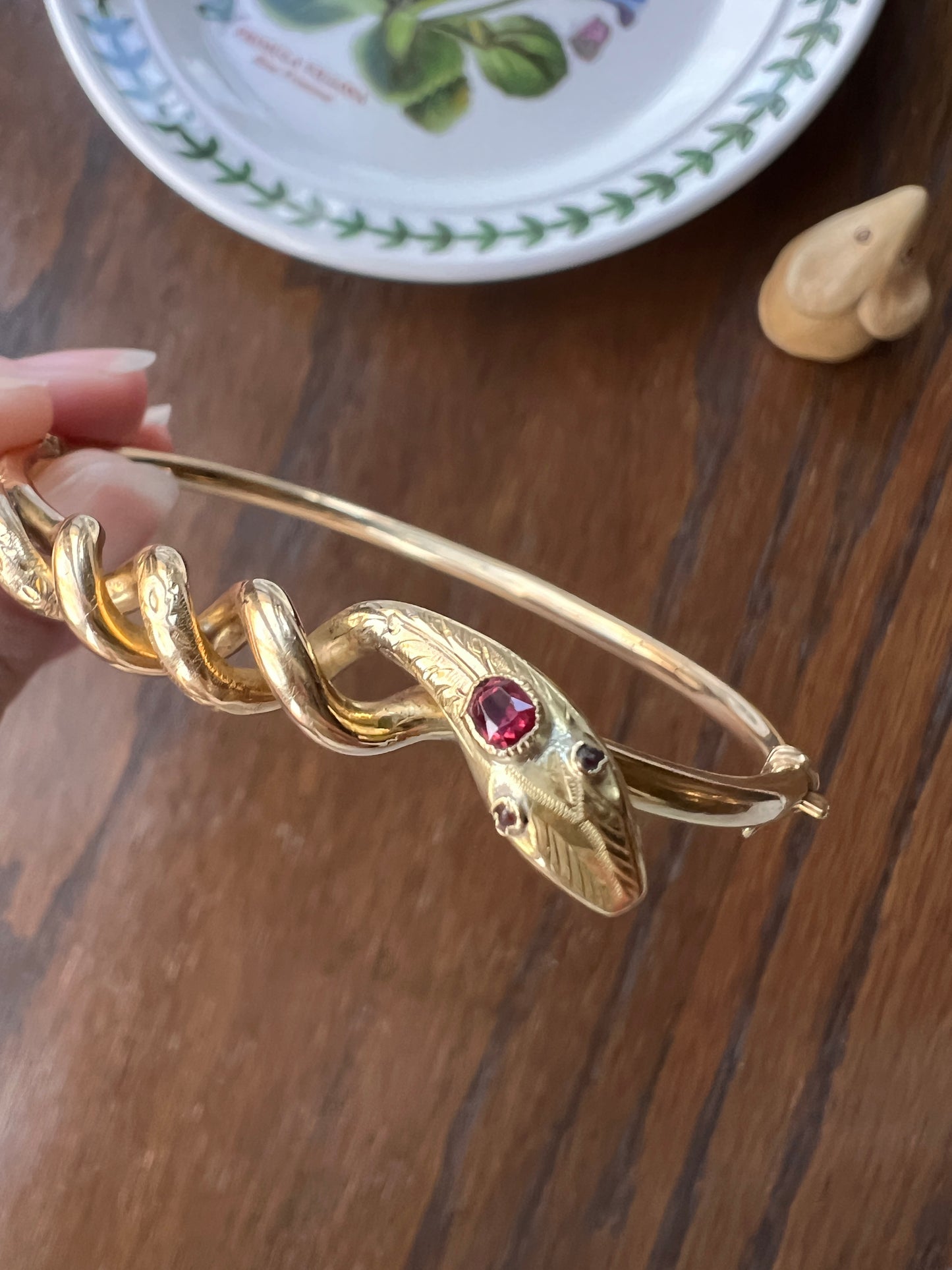 Coiled SNAKE Bangle Bracelet French ANTiQUE 8.2g 18k GOLD Ruby Head Eyes Figural ViCTORIAN