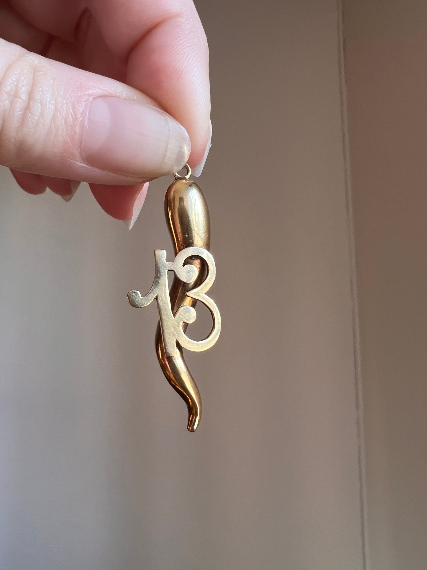 HORN Vintage to Antique Lucky Number # 13 Larger Figural PENDANT 14k Gold French Good Luck Gift Thirteen Amulet