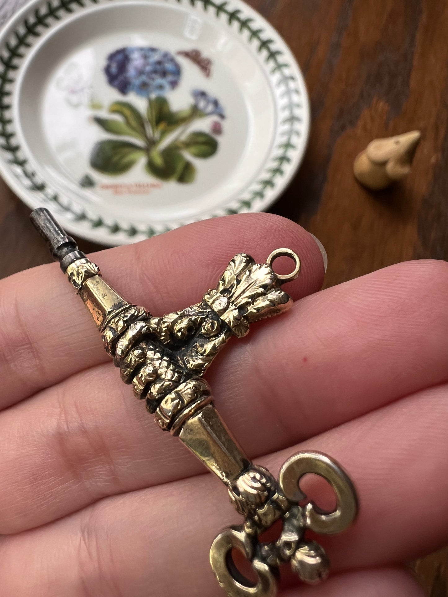 GAUNTLET Fist FIGURAL Antique Early VICTORIAN 14k Gold Cased Pendant Watch Key Swivel Ornate