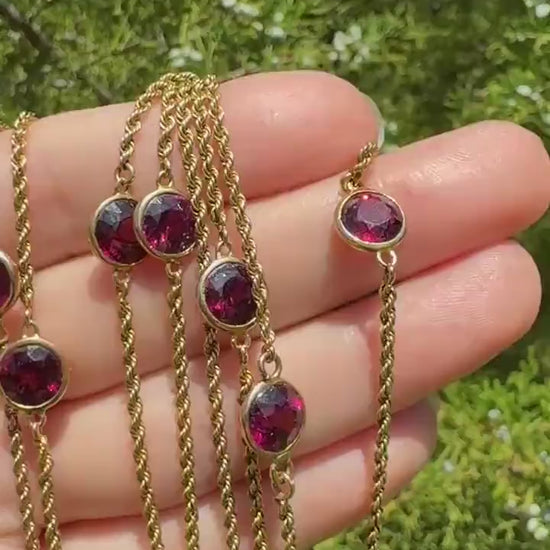 Victorian X Long Antique GARNET Station Chain Guard 67 Inch (!) 5.5 FEET 22g 14k GOLD Necklace Berry Pink Purple Neckmess Body Chain Gift