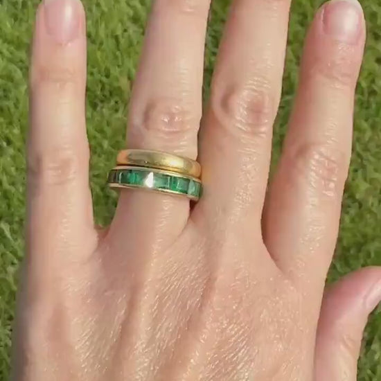Vintage 5mm Channel Set 14 EMERALD Full ETERNITY Band Ring 18k Gold 2.25 Carat Skinny Line Stacker French Gift Rectangular Green Chunky