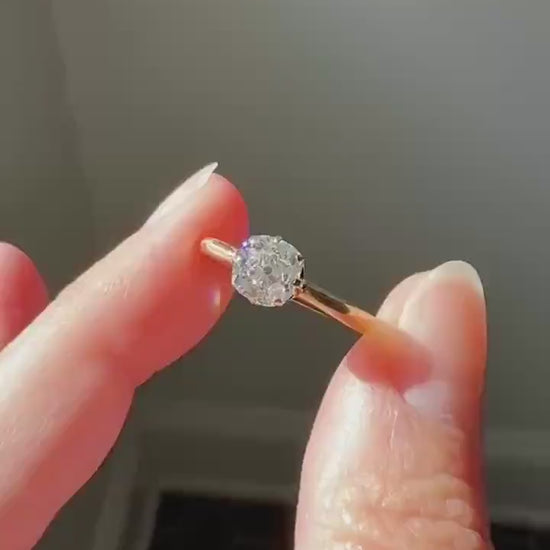 Antique c1916 Natural .78 Carat Old Mine Cut Diamond Solitaire 18k Gold Edwardian Engagement Ring Stacker