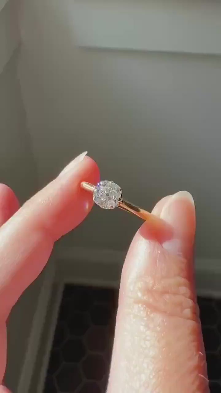 Antique c1916 Natural .78 Carat Old Mine Cut Diamond Solitaire 18k Gold Edwardian Engagement Ring Stacker