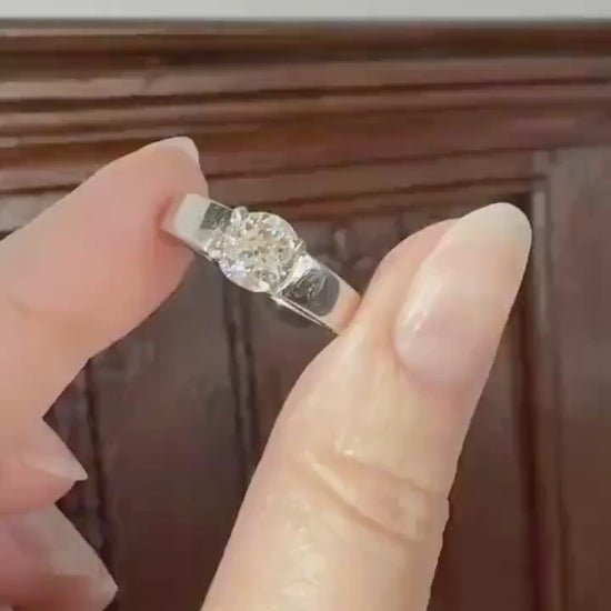 Vintage One Carat Antique Old Mine Cut DIAMOND Ring Stacker Band 7.7g 18k White Gold Solitaire Geometric Engagement 1Ctw OmC
