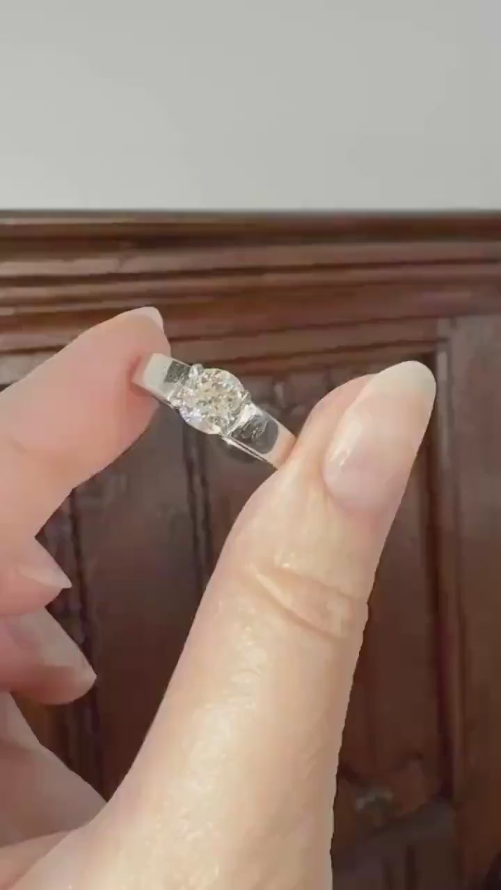 Vintage One Carat Antique Old Mine Cut DIAMOND Ring Stacker Band 7.7g 18k White Gold Solitaire Geometric Engagement 1Ctw OmC