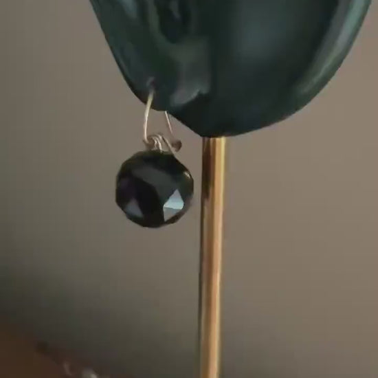 Black Onyx or Jet ? DISCO Ball 3D Sphere Victorian Antique Earrings Gold Fill Dangle Bold Holiday Statement Danglers