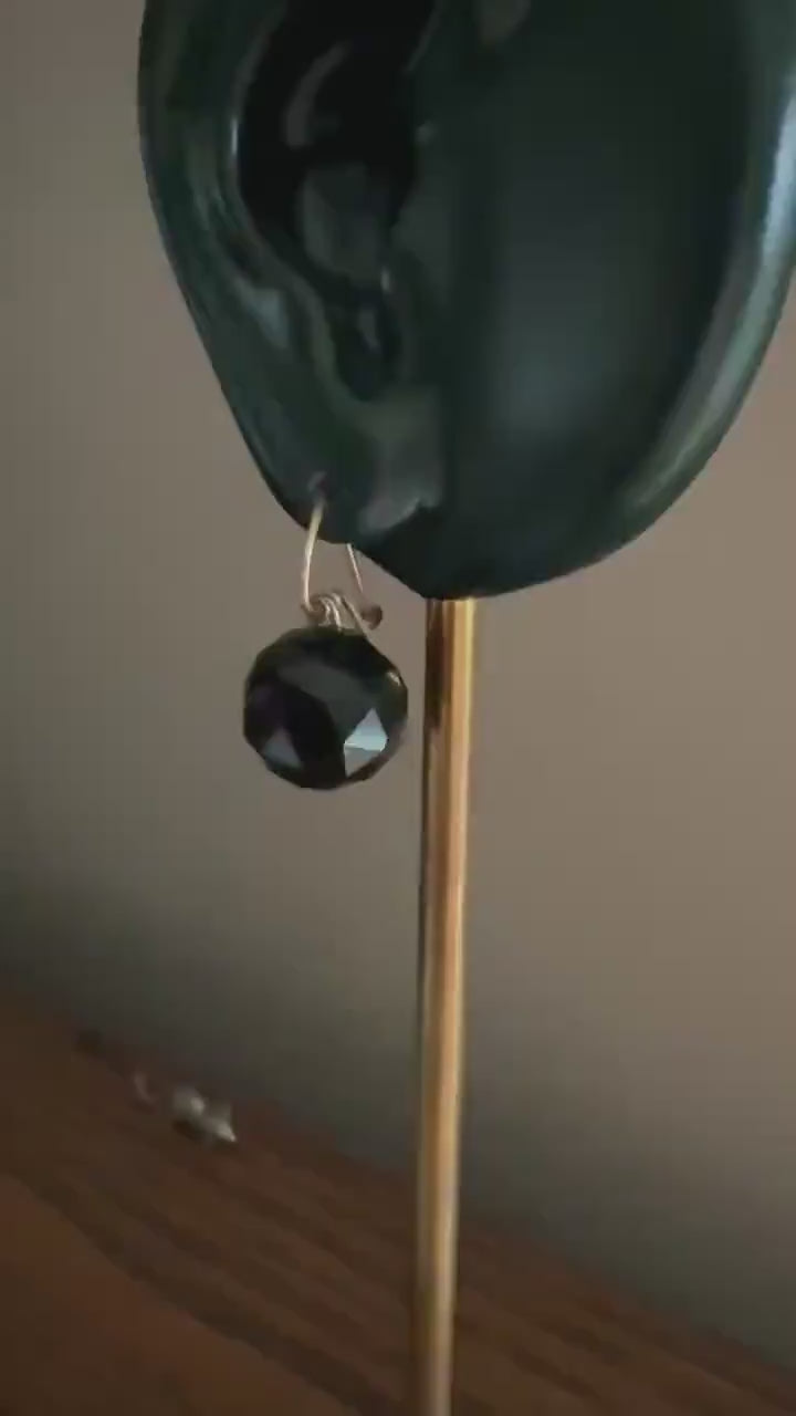 Black Onyx or Jet ? DISCO Ball 3D Sphere Victorian Antique Earrings Gold Fill Dangle Bold Holiday Statement Danglers