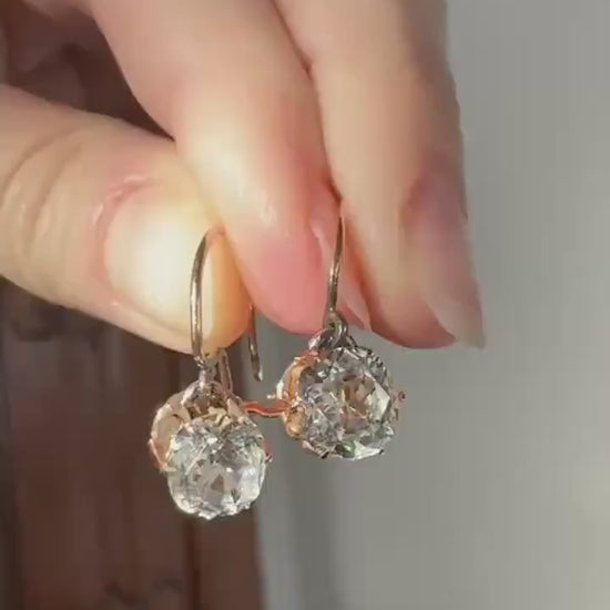 HEARTS 3.3 Carat Super Chunky Old Cut Paste Dangle Earrings 14k Gold Romantic Gift Bridal Something Old Wedding Jewelry Figural