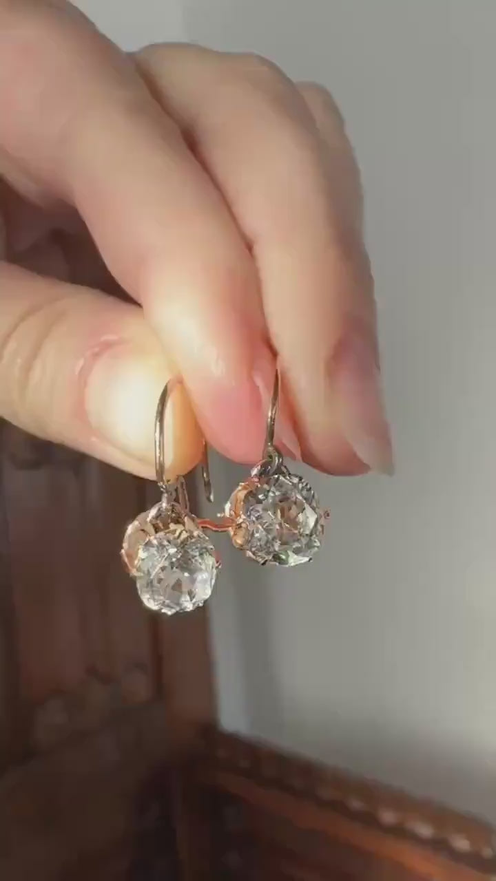 HEARTS 3.3 Carat Super Chunky Old Cut Paste Dangle Earrings 14k Gold Romantic Gift Bridal Something Old Wedding Jewelry Figural