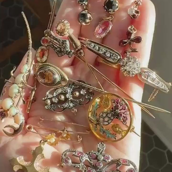 FOX Antique Hand Painted Gold Fill Stick Pin Essex Crystal Brooch Figural Animal Jewelry