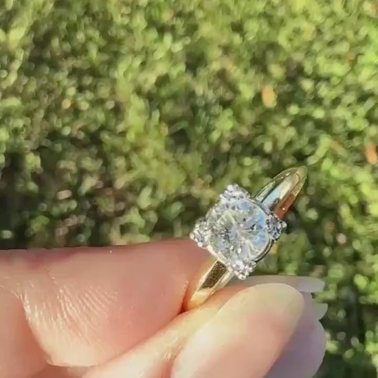 Vintage .67 Carat Transitional Cut Diamond Solitaire Ring 14k Gold Art Deco Square Face Knife Edge Band Engagement Stacker