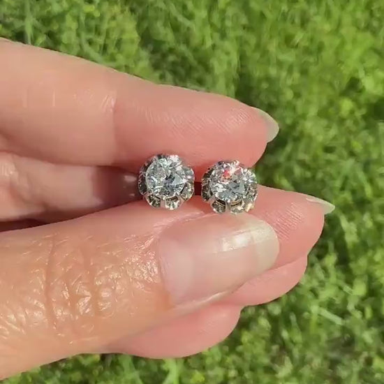 Antique 1 Carat Tdw Old Mine Cut DIAMOND Buttercup Prong Stud Earrings French 18k Gold Romantic Gift Earstack Victorian Belle Epoque 1Ct OMC