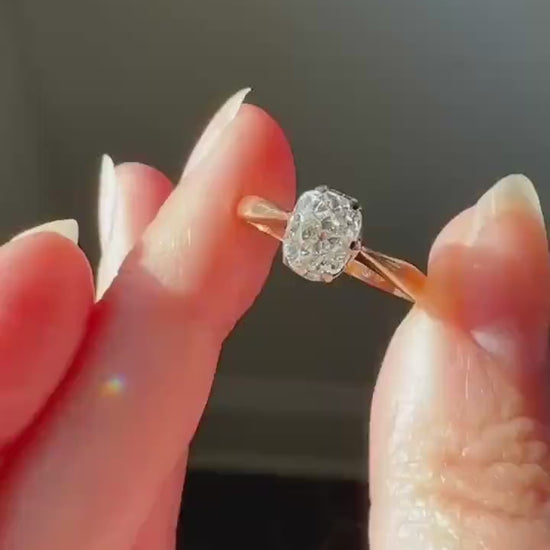 Antique 1.2 CARAT Natural Old Mine Cushion Elongated DIAMOND Solitaire Engagement Ring 18k Gold Solid Yellow Prong