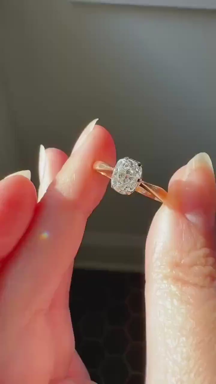 Antique 1.2 CARAT Natural Old Mine Cushion Elongated DIAMOND Solitaire Engagement Ring 18k Gold Solid Yellow Prong
