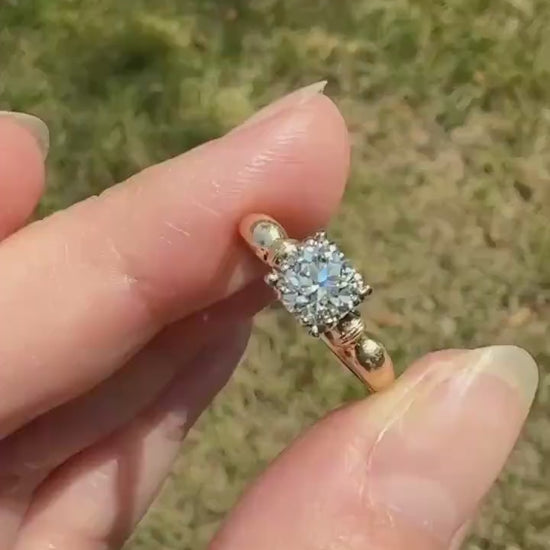 Antique .7 Carat Old European Cut DIAMOND Solitaire Engagement Ring Stacker 14k Yellow Gold Wedding Something Old Daily Wear Prong Set Gift