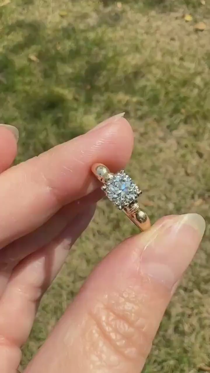 Antique .7 Carat Old European Cut DIAMOND Solitaire Engagement Ring Stacker 14k Yellow Gold Wedding Something Old Daily Wear Prong Set Gift