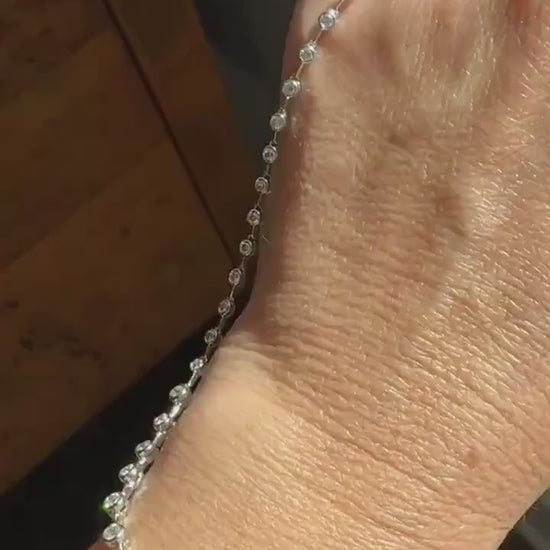 Vintage 73 Bezel Set 3.6 Carats Diamond Riviera Eternity Tennis Chain 18k White Gold Necklace French 16" Minimalist Geometric Layering VTG