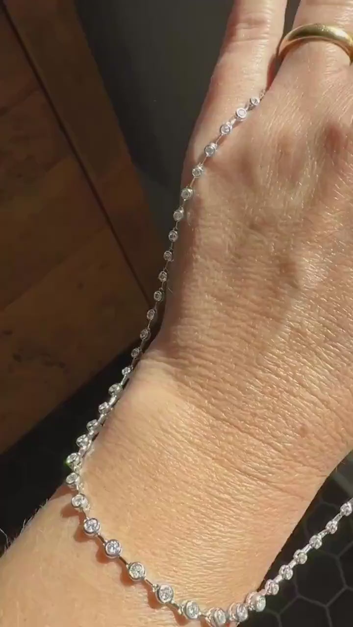 Vintage 73 Bezel Set 3.6 Carats Diamond Riviera Eternity Tennis Chain 18k White Gold Necklace French 16" Minimalist Geometric Layering VTG