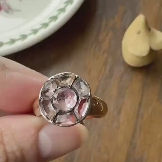 Antique Dated 1820 French Restoration Loyalty Ring Pink Topaz Quartz Engraved Charles Ferdinand Duke Historical Significance Militaria