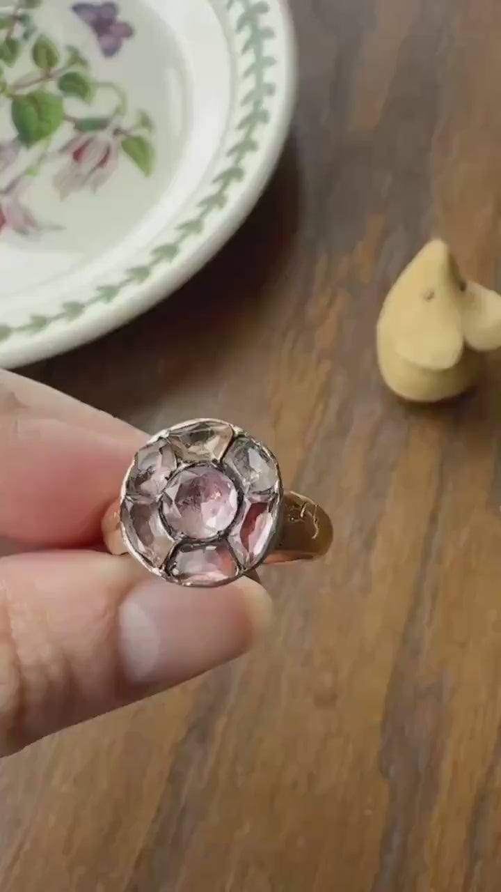 Antique Dated 1820 French Restoration Loyalty Ring Pink Topaz Quartz Engraved Charles Ferdinand Duke Historical Significance Militaria