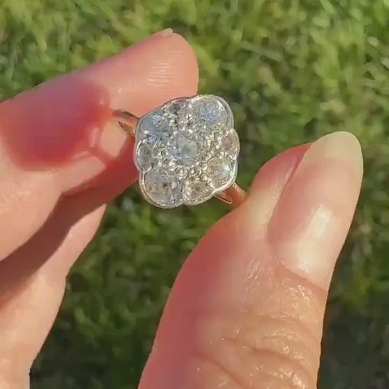 Antique Old Mine Cut DIAMOND Cluster Ring 18k Gold Platinum Edwardian Bezel Set European Rose Cut Mix w/ Insurance Valuation