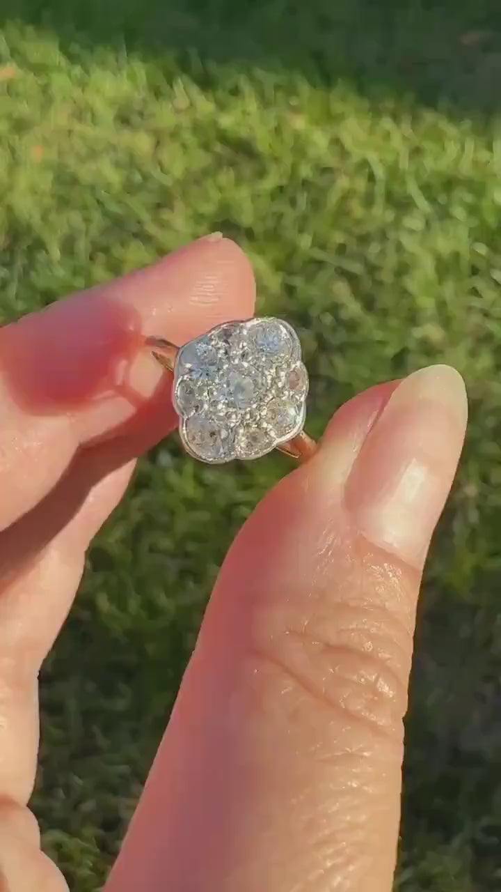 Antique Old Mine Cut DIAMOND Cluster Ring 18k Gold Platinum Edwardian Bezel Set European Rose Cut Mix w/ Insurance Valuation
