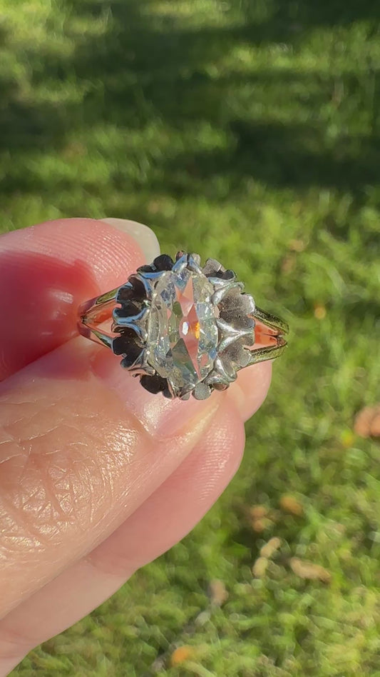 ANTIQUE Elongated Old Mine Cut Oval DIAMOND Silver Star Prong Basket Setting in 10k Gold Unique Buttercup Victorian .6 to 1.2 Ct.