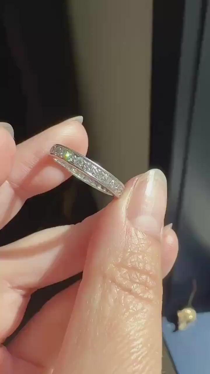 FRENCH Antique Edwardian Art Deco .8 Carat 26 Old Single Cut DiAMOND Platinum FuLL ETERNITY Band Engraved Ring Wedding 0.8Ctw Tdw Stacker