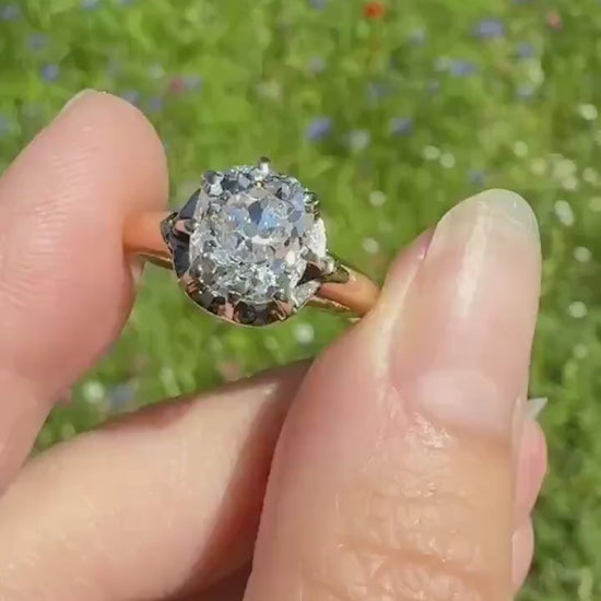 Original Antique Eye Clean 2.1 Carats Natural Old Mine Cut DiAMOND Solitaire Ring French 18k GOLD Engagement Art Deco 2.1Ctw