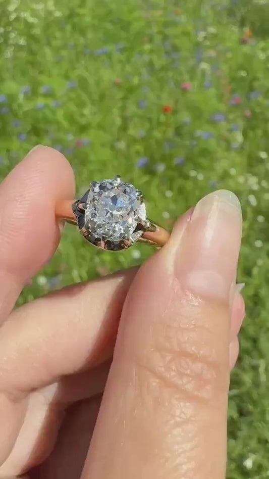 Original Antique Eye Clean 2.1 Carats Natural Old Mine Cut DiAMOND Solitaire Ring French 18k GOLD Engagement Art Deco 2.1Ctw