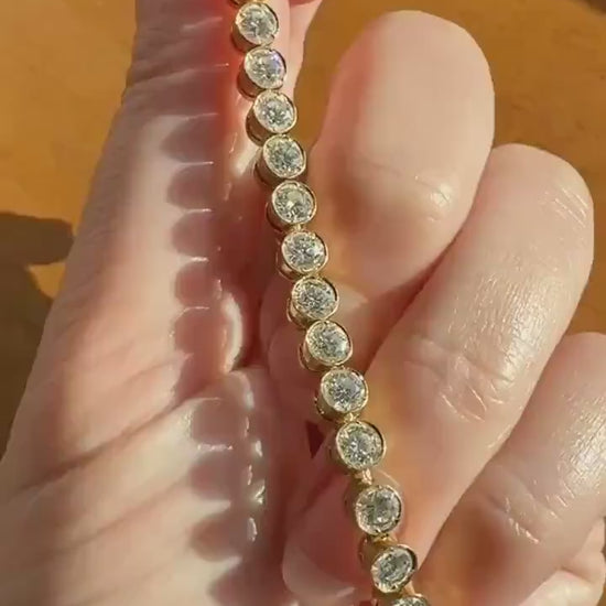 Vintage Seven CARAT Natural DIAMOND Tennis Bracelet French Bezel Set Line Eternity 18k Yellow Gold Solid 40 Stones