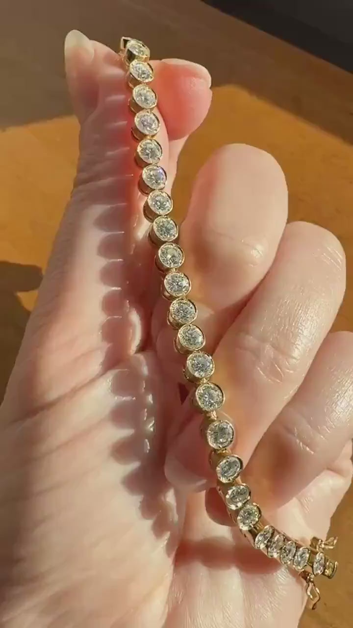 Vintage Seven CARAT Natural DIAMOND Tennis Bracelet French Bezel Set Line Eternity 18k Yellow Gold Solid 40 Stones
