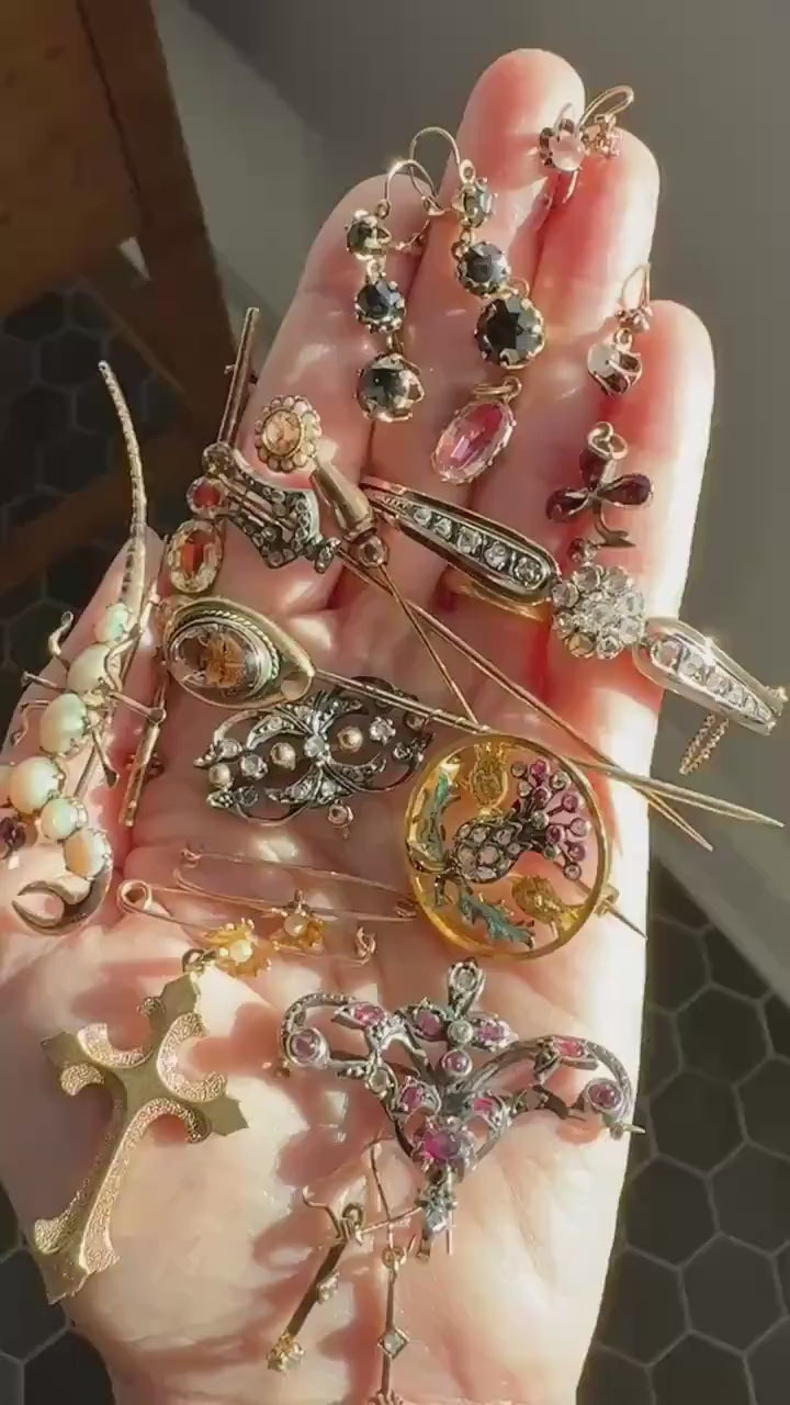 Antique Vinegar and Oil Foiled Citrine Five Stone Bar Line Brooch for Pendant Conversion Extender French Victorian 18k Gold Oval Geometric