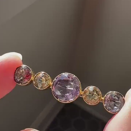 XL Antique Victorian Old Cut Amethyst Citrine Bar Brooch Extender Connector Pin Pendant Bracelet Conversion 14k Gold Purple Lavender Yellow