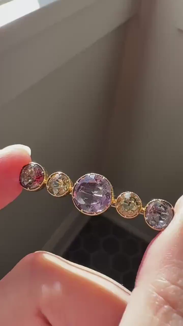 XL Antique Victorian Old Cut Amethyst Citrine Bar Brooch Extender Connector Pin Pendant Bracelet Conversion 14k Gold Purple Lavender Yellow