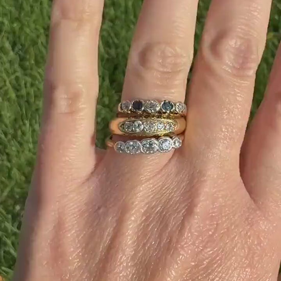 FIVE Stone Old Mine Cut DIAMOND Gypsy Band 18k Gold Antique Ring 0.6 Carat Antique Edwardian Victorian Stacker OmC Square Geometric Linear