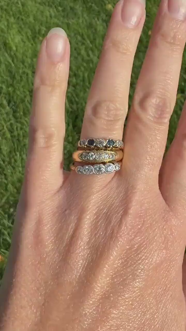 FIVE Stone Old Mine Cut DIAMOND Gypsy Band 18k Gold Antique Ring 0.6 Carat Antique Edwardian Victorian Stacker OmC Square Geometric Linear
