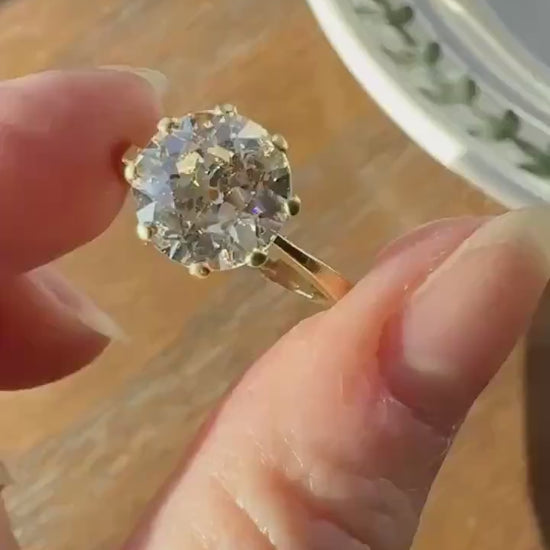 Exceptional Antique 2.6 CARAT Old European Cut DIAMOND Solitaire Engagement Ring 18k Gold Solid Yellow Tall Prong Setting Stacker