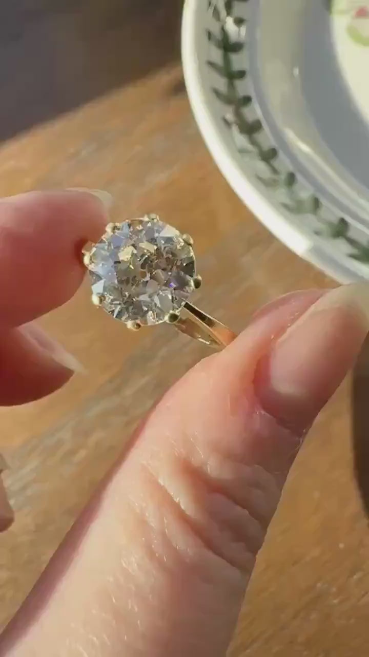 Exceptional Antique 2.6 CARAT Old European Cut DIAMOND Solitaire Engagement Ring 18k Gold Solid Yellow Tall Prong Setting Stacker