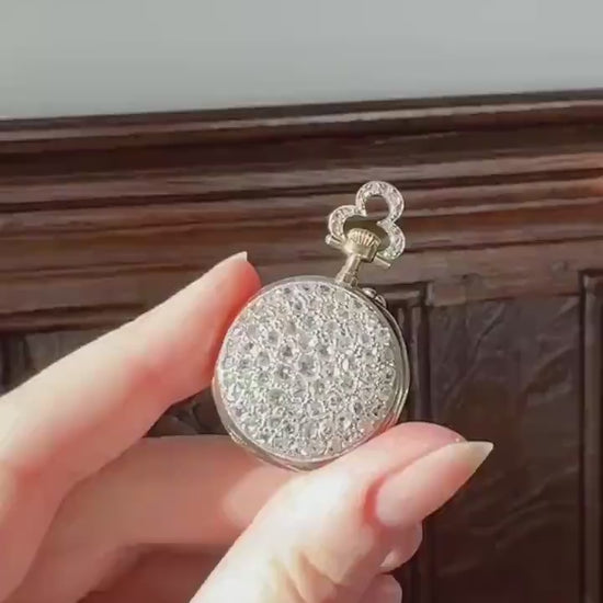 Sparkle Bomb ENTIRELY DIAMOND Encrusted French VICTORIAN Chunky Rose Cut Diamond Antique 18k Gold Silver Pocket Watch Case Pendant Locket