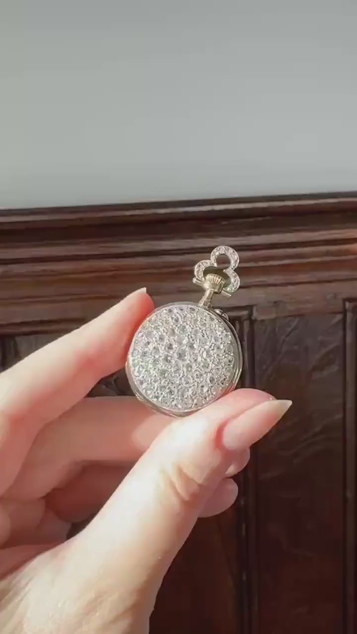 Sparkle Bomb ENTIRELY DIAMOND Encrusted French VICTORIAN Chunky Rose Cut Diamond Antique 18k Gold Silver Pocket Watch Case Pendant Locket