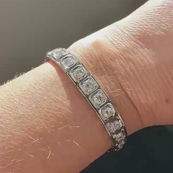 Art Deco 4.9 Carat 33 Old Mine & Transitional Cut Octagon DIAMOND Tennis Bracelet Platinum 18k White Gold Vintage Bezel Set Wriststack 5Ct