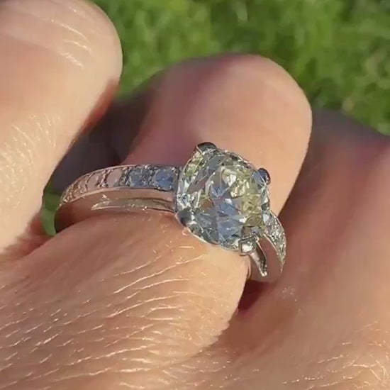 Original Vintage Eye Clean 2.25 Carat Natural Old Mine Cut DiAMOND Solitaire Ring French 18k White GOLD Engagement Art Deco 2.75Ctw