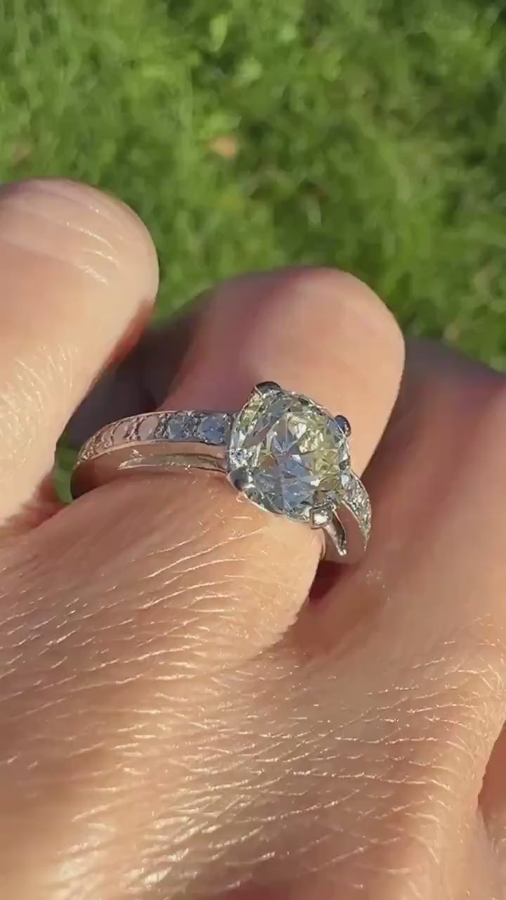 Original Vintage Eye Clean 2.25 Carat Natural Old Mine Cut DiAMOND Solitaire Ring French 18k White GOLD Engagement Art Deco 2.75Ctw