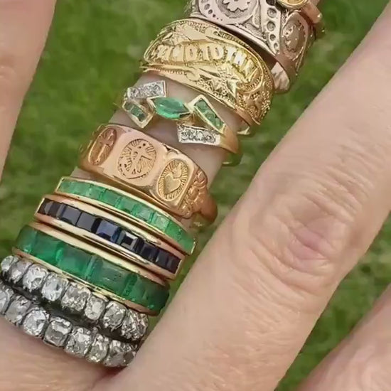 French VICTORIAN Era Antique Ring 18k Gold 3 Virtues Faith Hope Anchor Heart Cross Beveled Stacker Band Ornate Gift Belle Epoque Figural